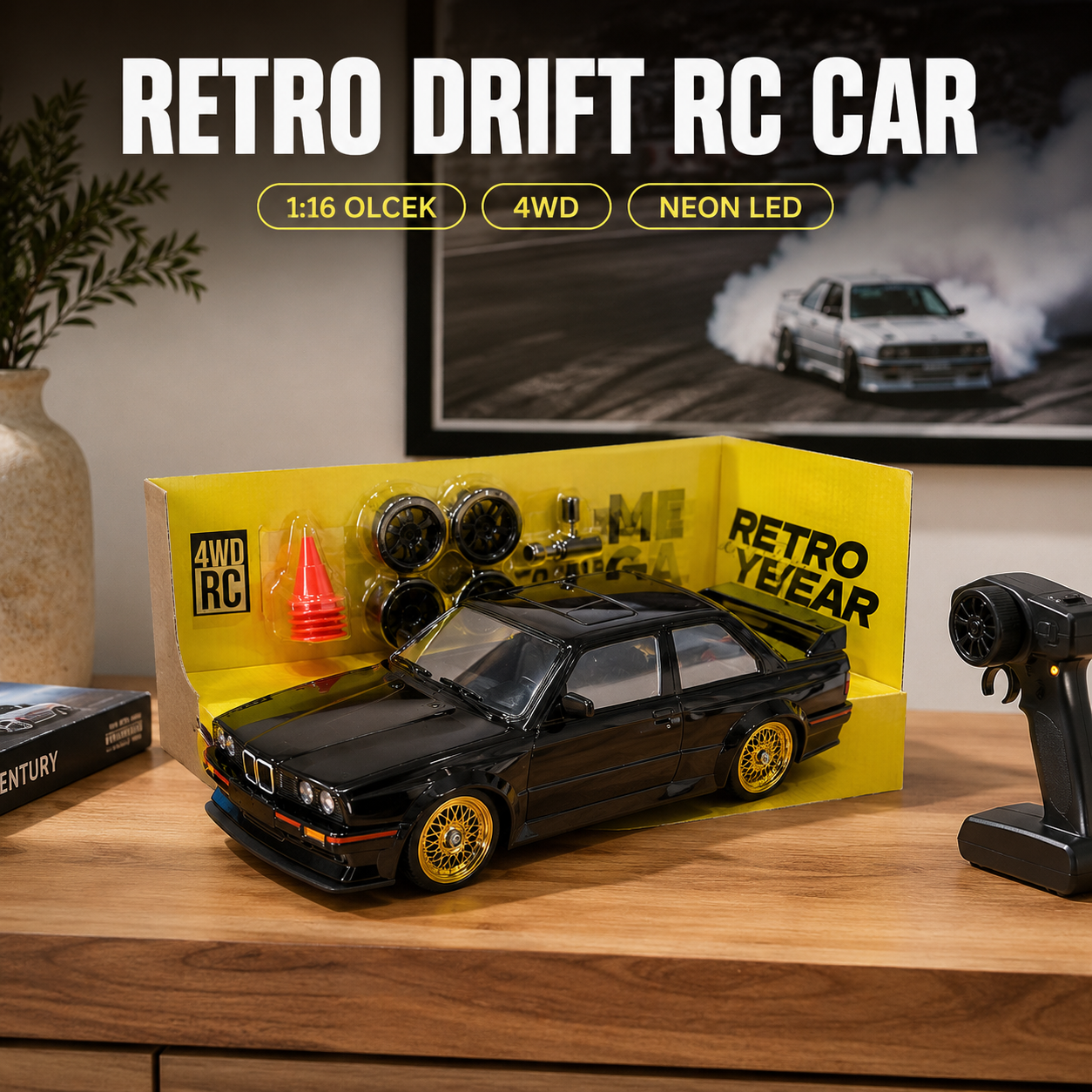 Retro Drift 1:16 Ölçek 4WD Kumandalı RC Drift Araba - 8 Renk Neon LED