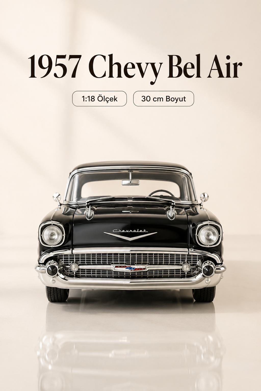 1957 Chevrolet Bel Air Siyah Coupe 1:18 Ölçek 30 cm Model Araba