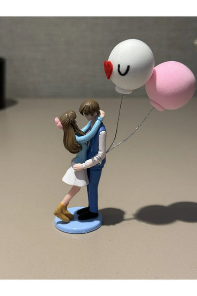 Sevgiliye Hediye Araç İçi Aksesuarı – Balon Tutan Çift Romantik Dekor ( Mavi ) - 11 cm