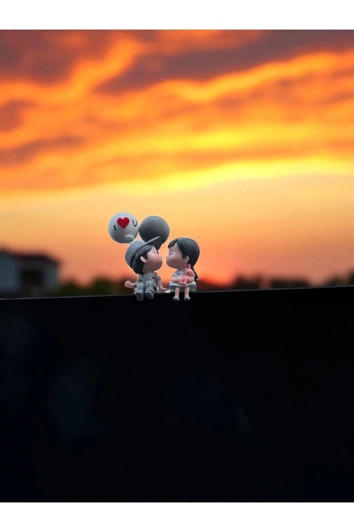 Romantik Balonlu Çift Araba Aksesuarı – I Love You Yazılı Dekoratif Figür