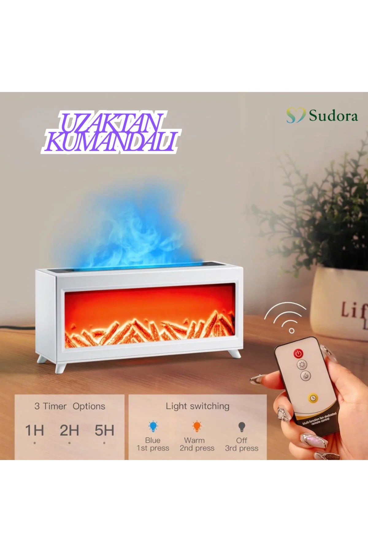 Alev Efektli Dekoratif Şömineli Hava Nemlendirici (Isıtmasız)