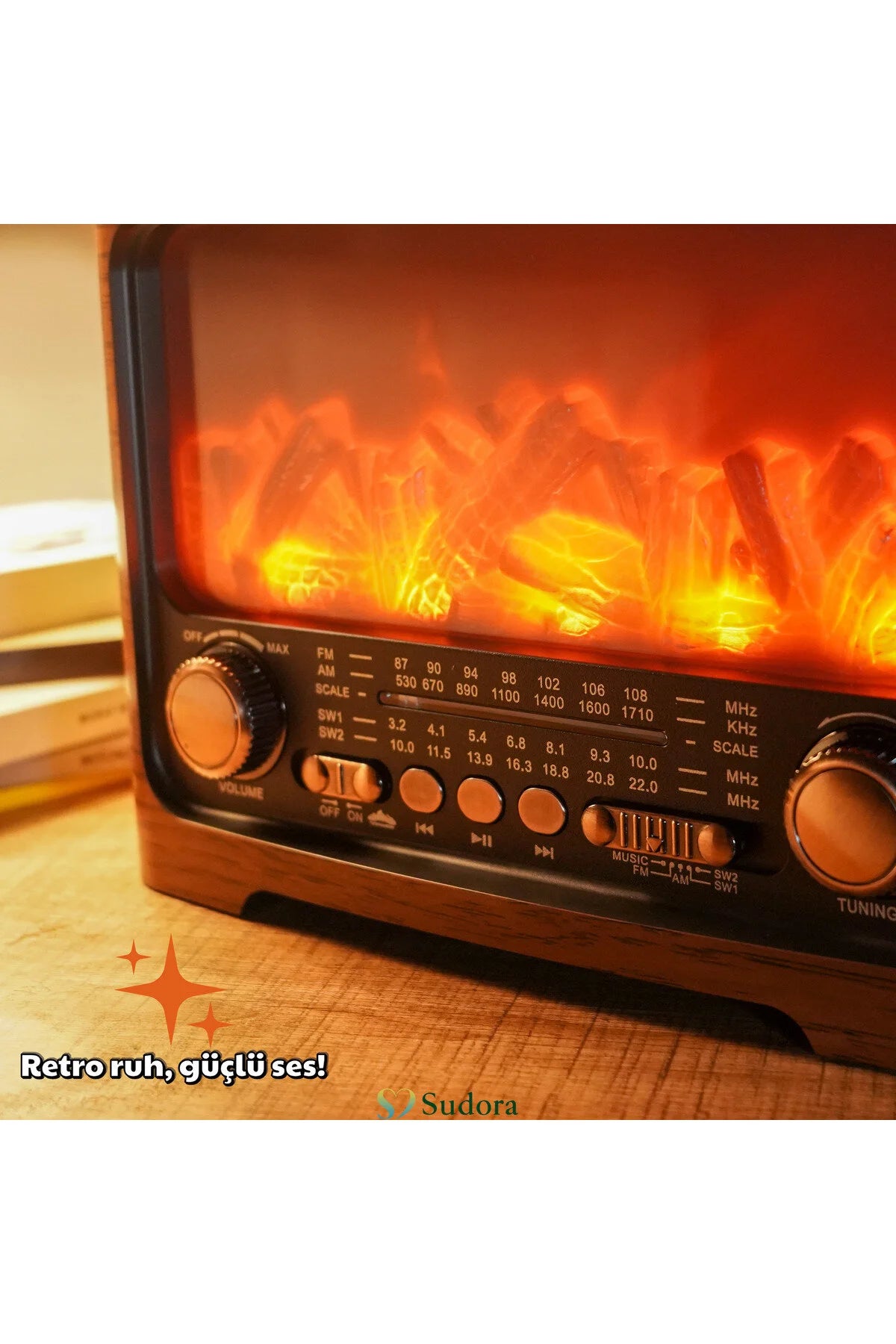 FP-821 Şömine Görünümlü FM Radyo & Bluetooth Hoparlör