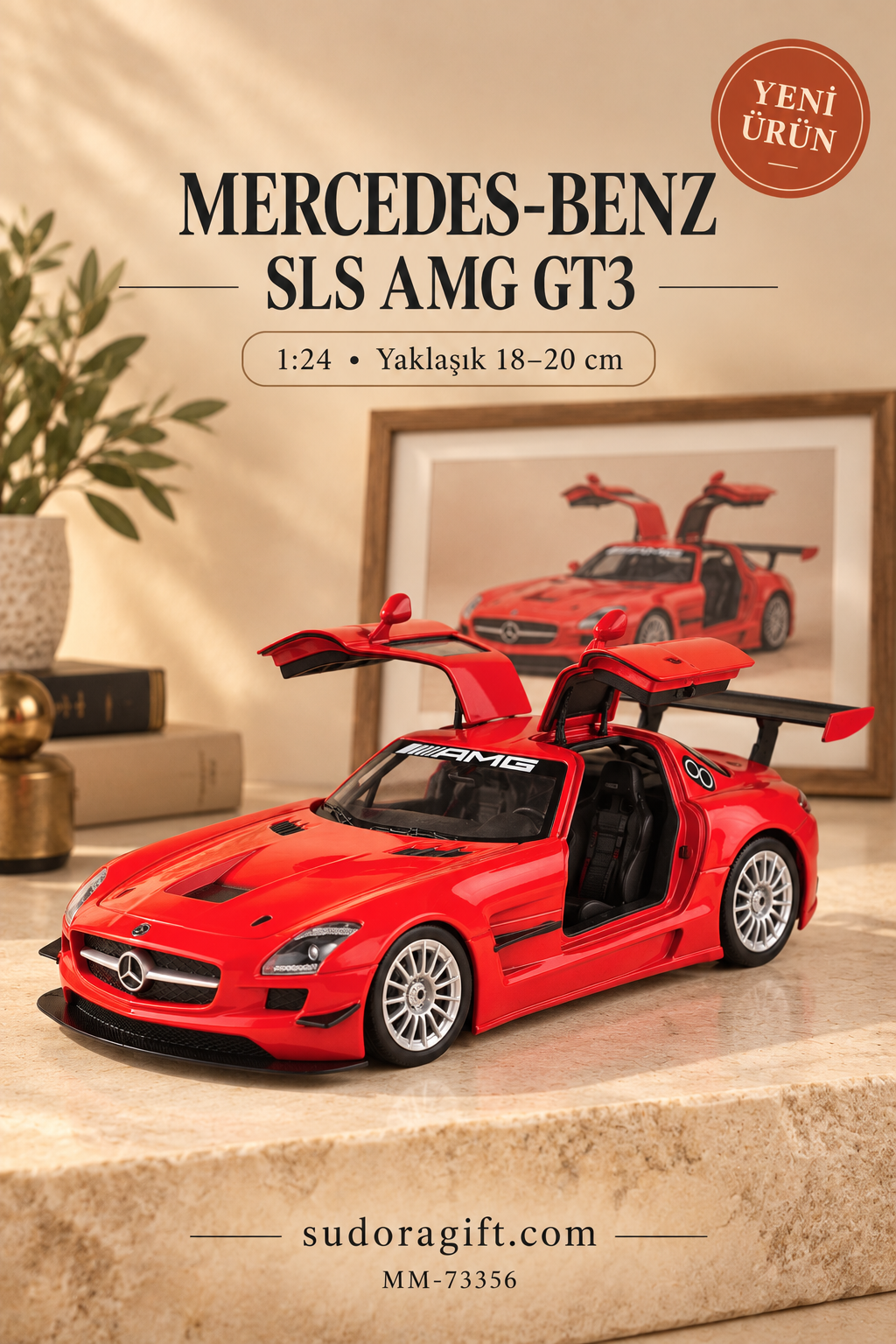 Motormax Mercedes-Benz SLS AMG GT3 1:24 Metal Model Araba – MM-73356 – Kapıları açık