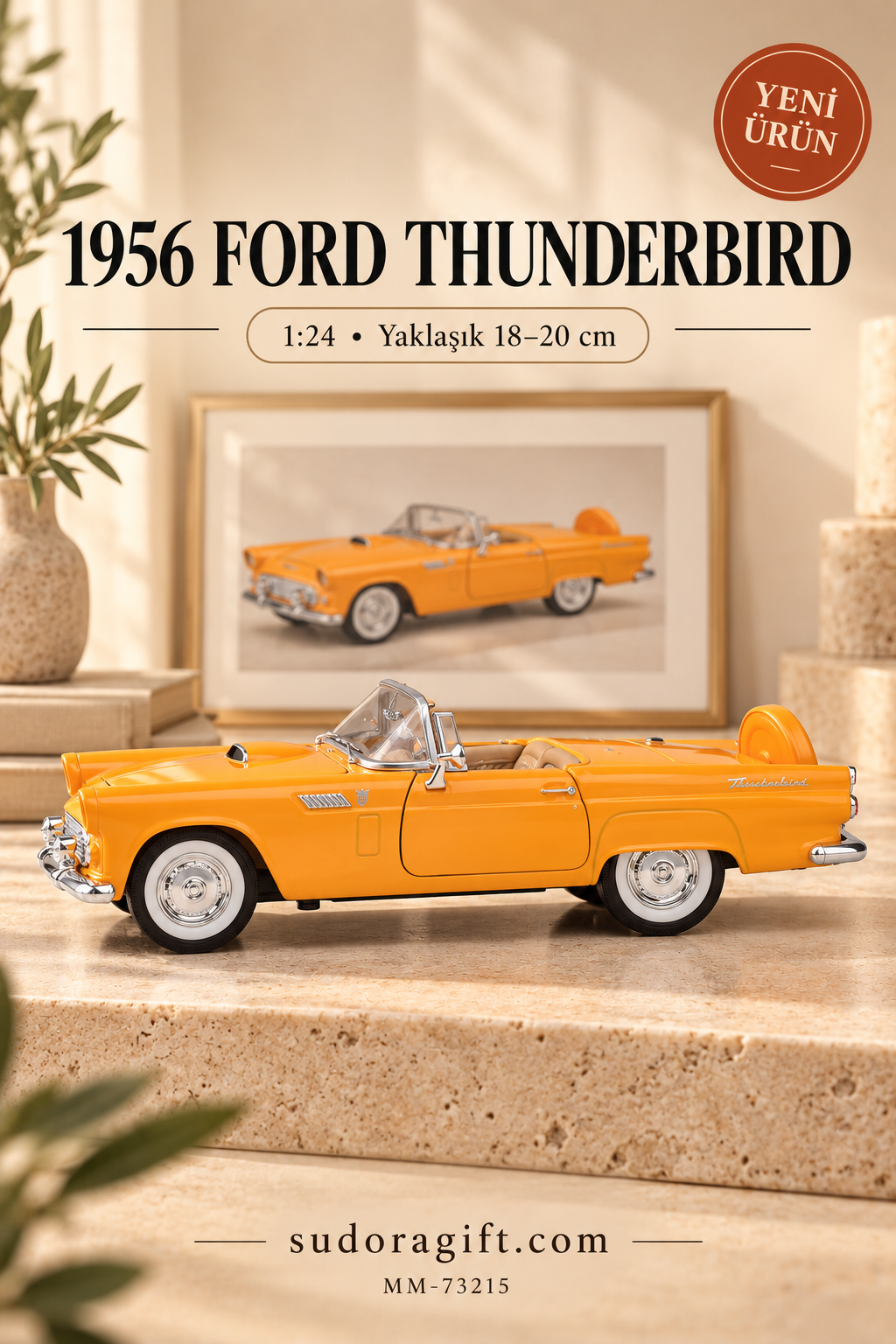 Motormax 1956 Ford Thunderbird Cabrio 1:24 Metal Model Araba – MM-73215 – Sol görünüm