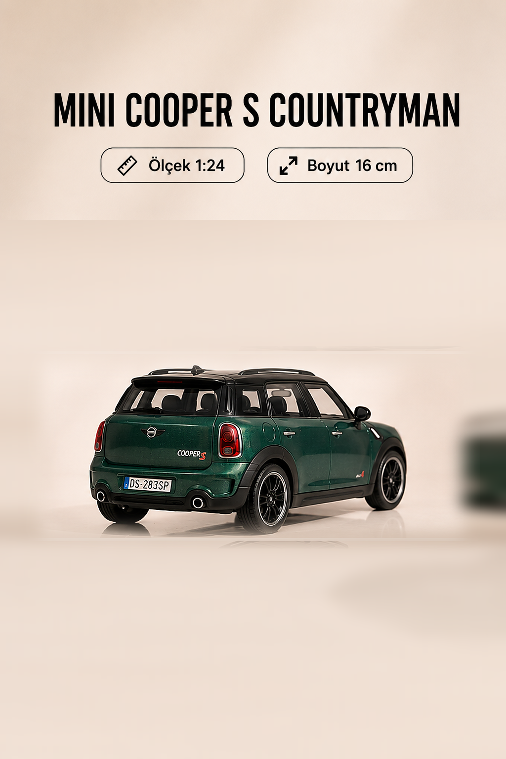 Mini Cooper S Countryman Metalik Yeşil 1:24 Ölçek 16 cm Metal Model Araba