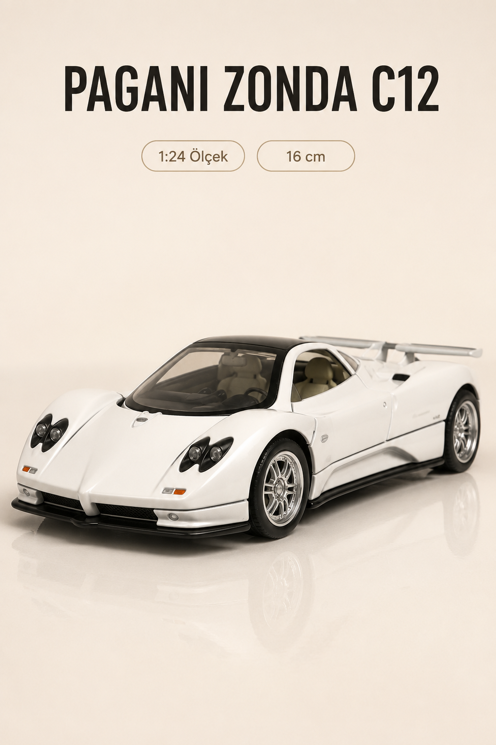 Pagani Zonda C12 Beyaz 1:24 Ölçek 16 cm Koleksiyonluk Model Araba