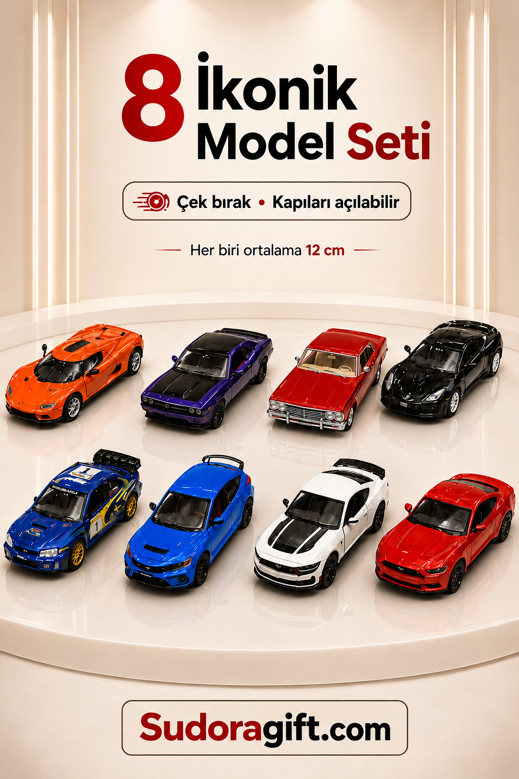 Die-Cast Koleksiyonluk Araba Seti - 8 Model Tek Pakette