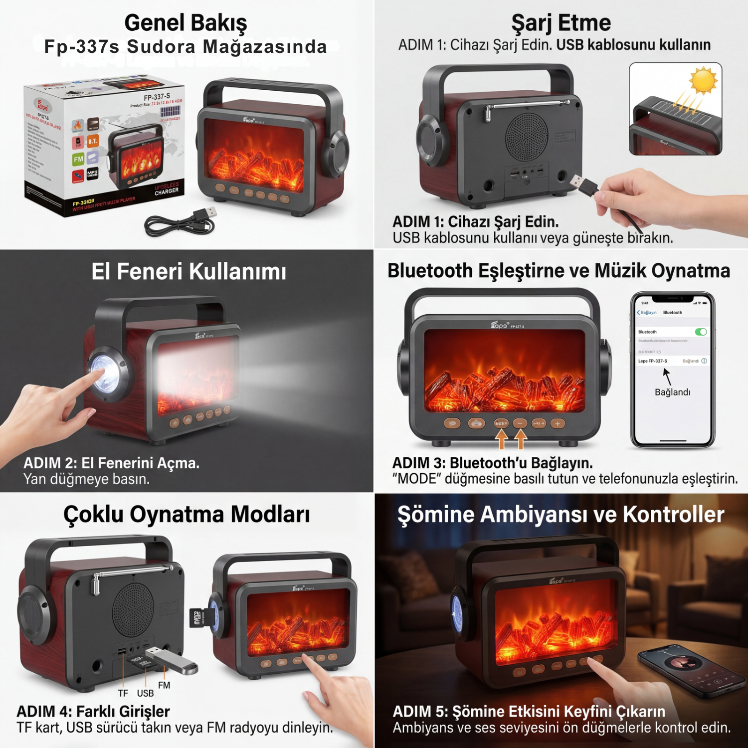 FP-337-S Şömine Görünümlü Bluetooth Hoparlör