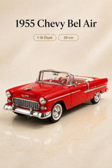 1955 Chevy Bel Air Kırmızı 1:18 Ölçek Diecast Model Araba – 29 cm Çıkarılabilir Tavanlı Koleksiyonluk Klasik Araç