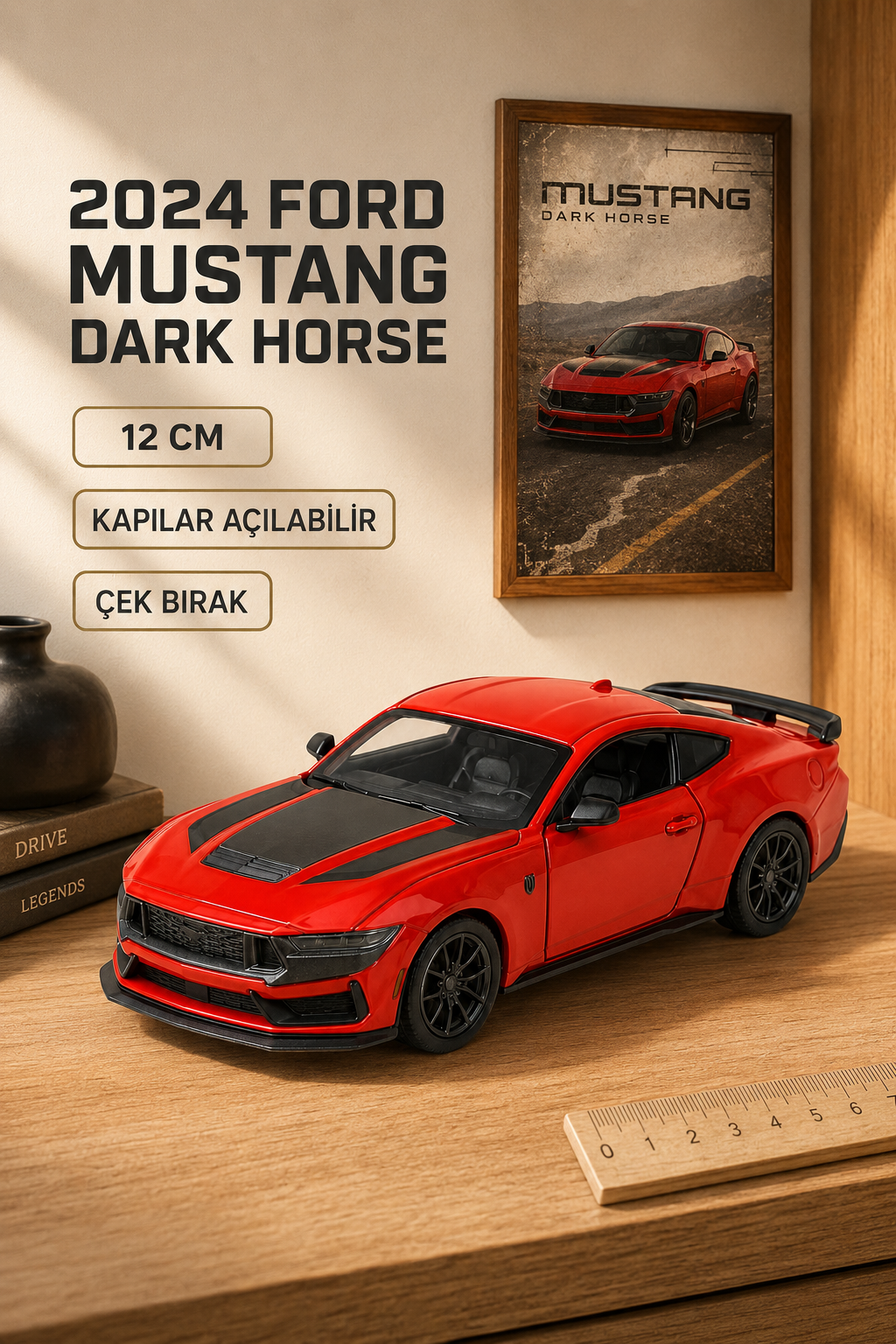 2024 Ford Mustang Dark Horse Metal Çek Bırak Araç 12 cm - 4 Renk Seçeneği