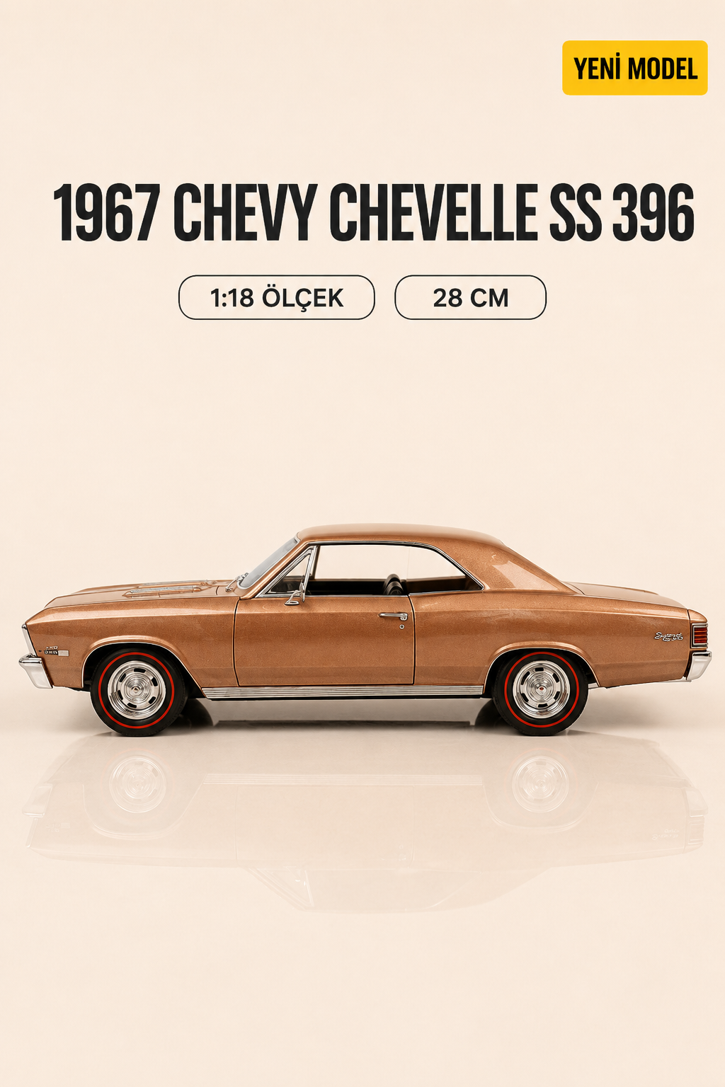 1967 Chevy Chevelle SS 396 1:18 Ölçek Metal Model Araba – 28 CM Koleksiyonluk Die-Cast