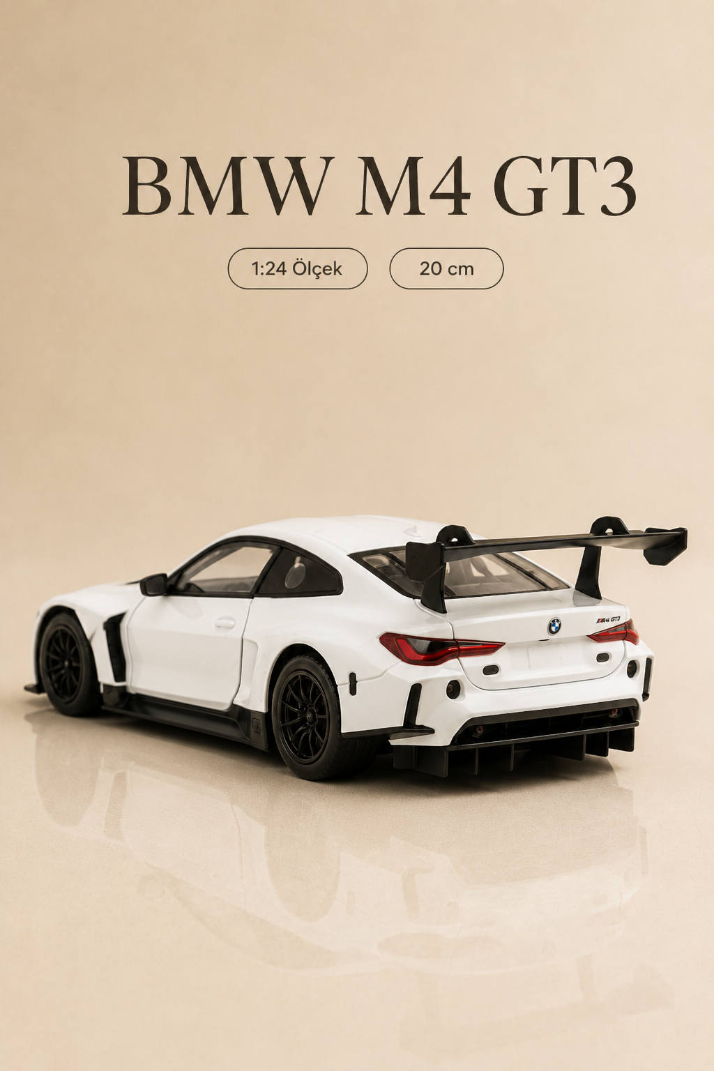 BMW M4 GT3 Beyaz 1:24 Ölçek 20 cm Koleksiyonluk Model Araba