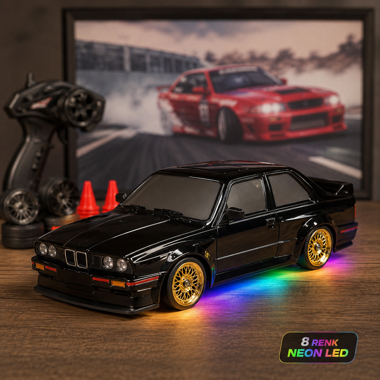 Retro Drift 1:16 Ölçek 4WD Kumandalı RC Drift Araba - 8 Renk Neon LED