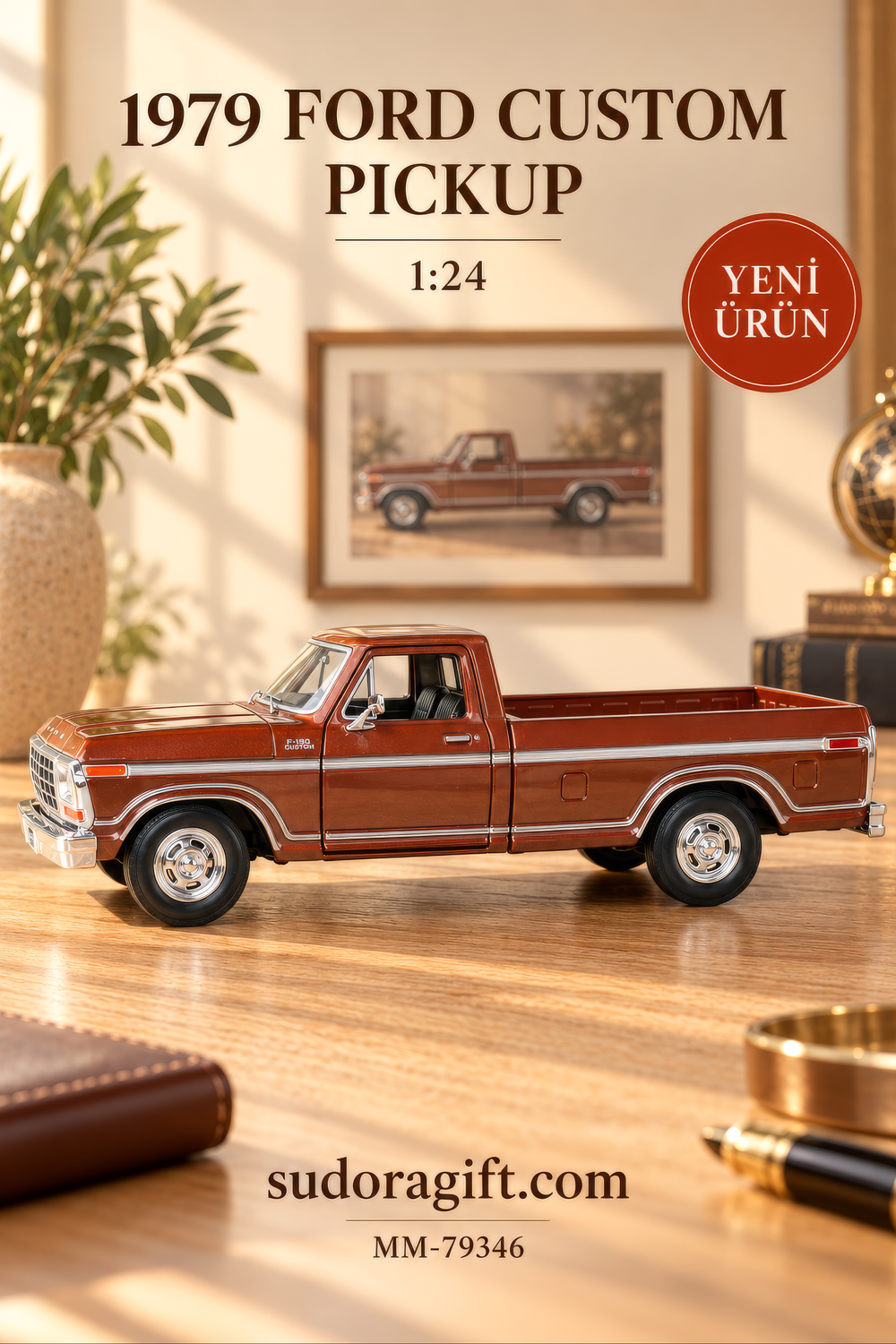 Motormax 1979 Ford Custom Pickup 1:24 Metal Model Araba – MM-79346 – Sol Gorunum