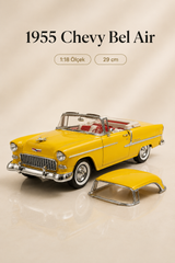 1955 Chevy Bel Air Sarı 1:18 Ölçek Diecast Model Araba – 29 cm Çıkarılabilir Tavanlı Koleksiyonluk Klasik Araç