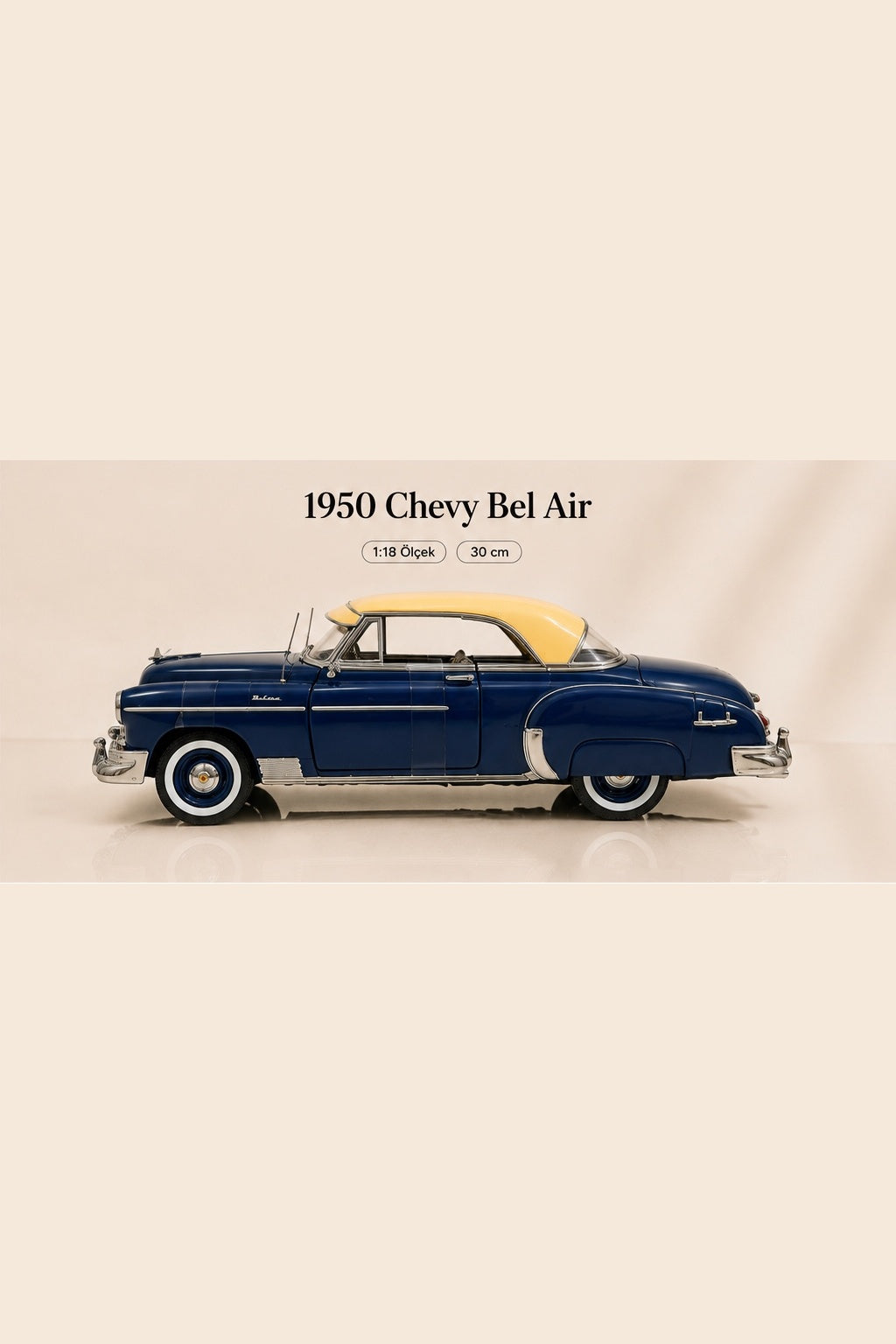 1950 Chevy Bel Air 1:18 Koyu Mavi Ölçek 30 cm Metal Die Cast Model Araba