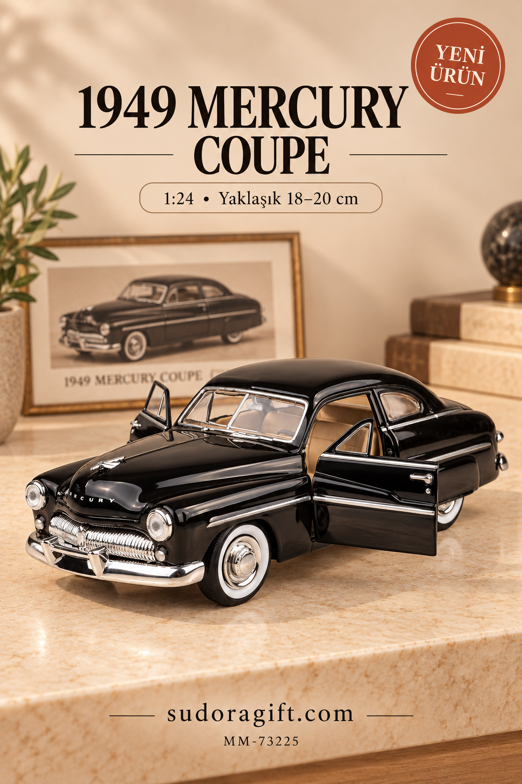 Motormax 1949 Mercury Coupe 1:24 Metal Model Araba – MM-73225 – Kapıları açık