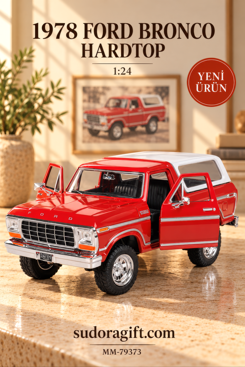 Motormax 1978 Ford Bronco Hardtop 1:24 Metal Model Araba – MM-79373 – Kapilari Acik