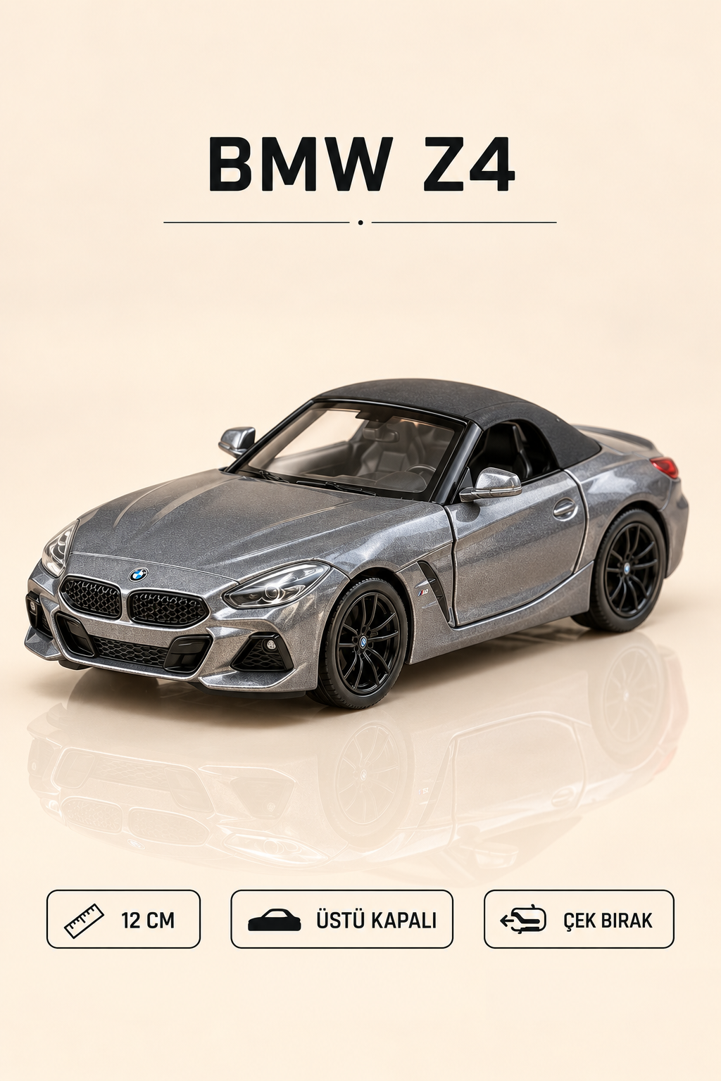 BMW Z4 Cabrio 12 cm Çek Bırak Metal Model Araba - Renk Seçenekli