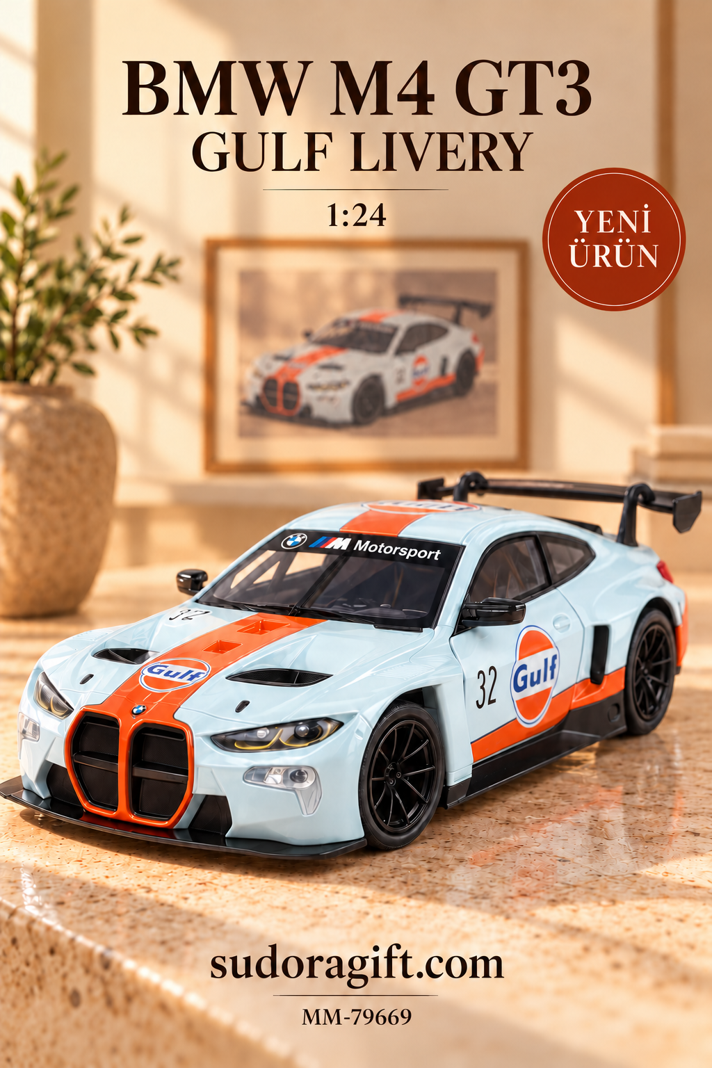 Motormax Gulf BMW M4 GT3 1:24 Metal Model Araba – MM-79669 – Detay