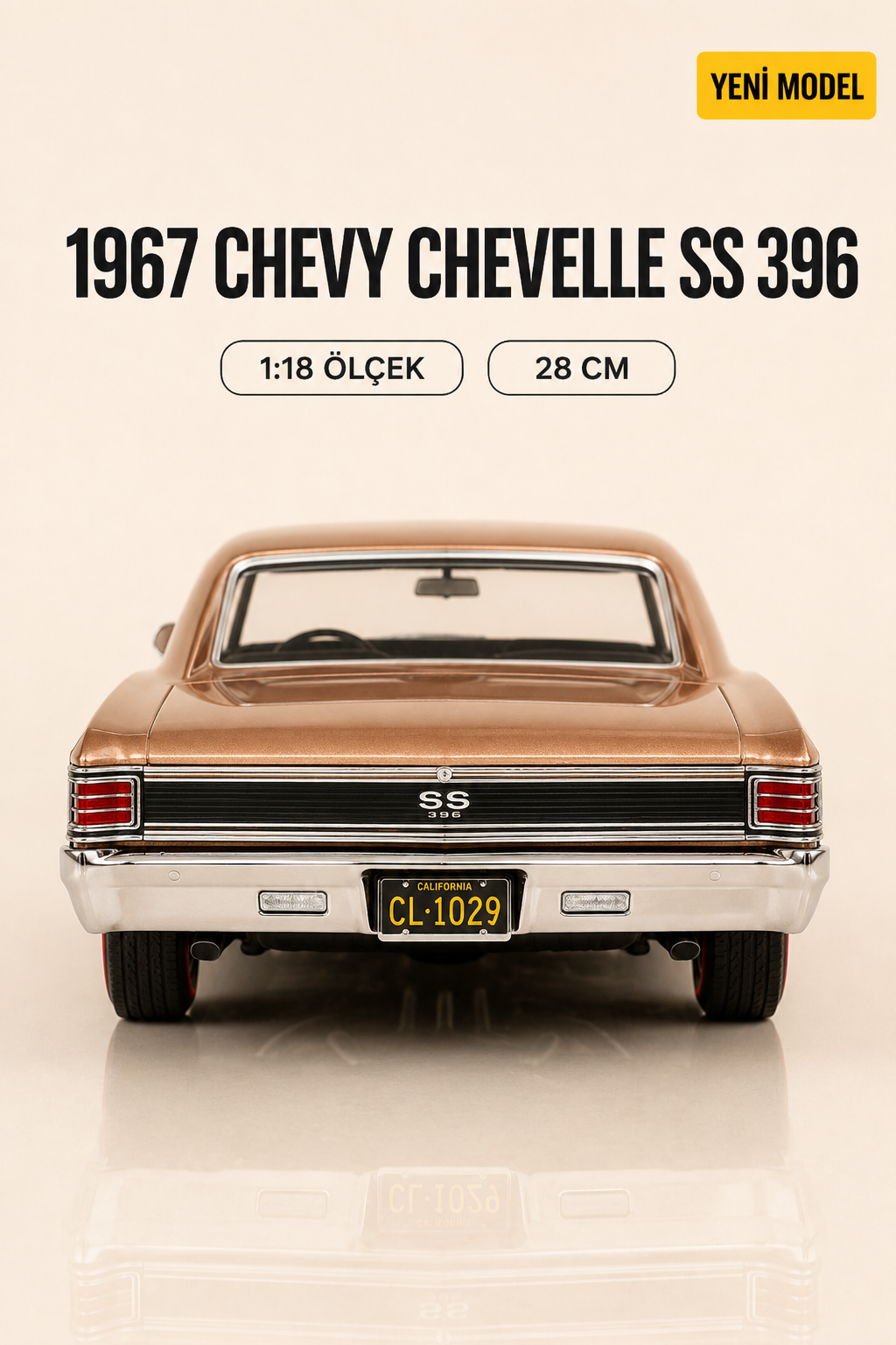 1967 Chevy Chevelle SS 396 1:18 Ölçek Metal Model Araba – 28 CM Koleksiyonluk Die-Cast