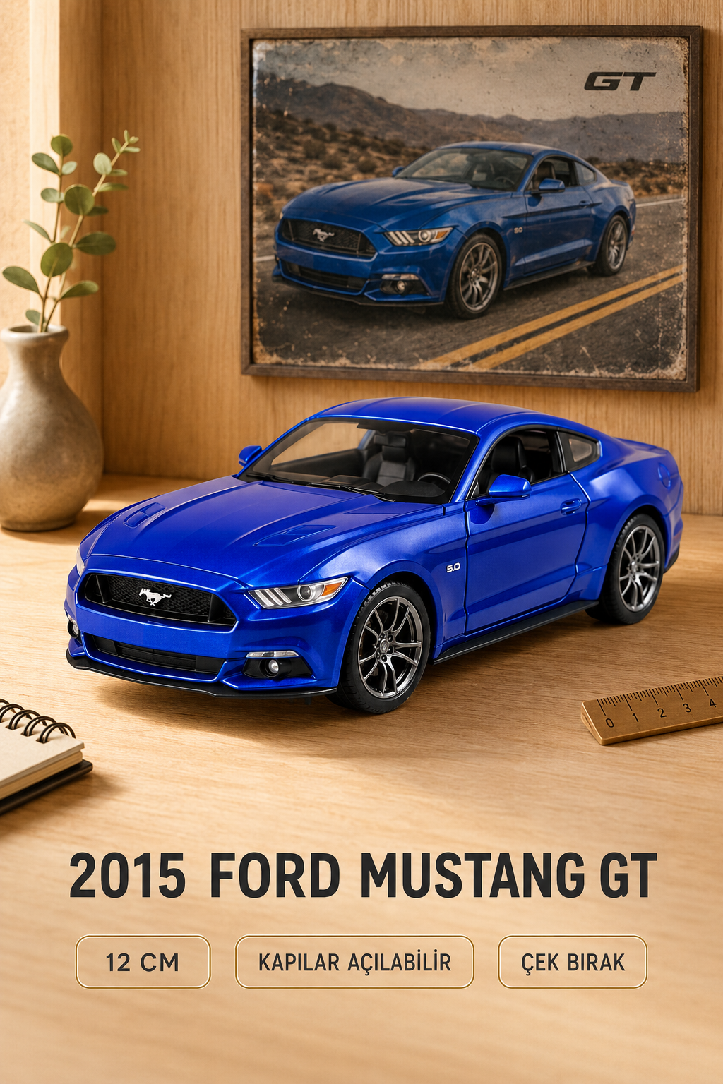 2015 Ford Mustang GT Metal Çek Bırak Araç 12 cm - 4 Renk Seçeneği