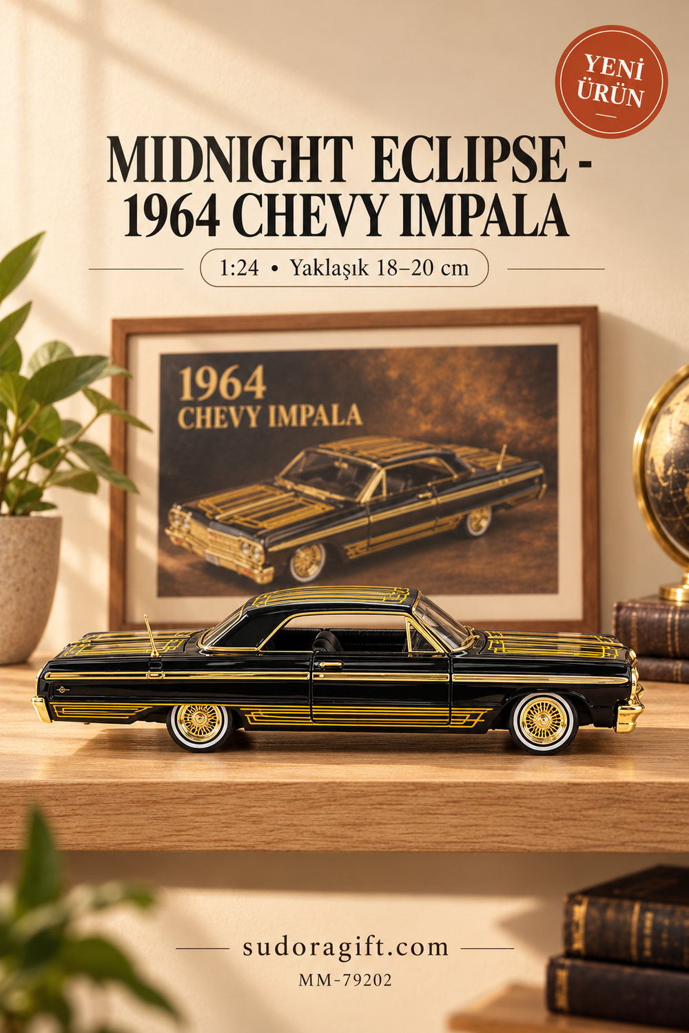 Motormax Midnight Eclipse 1964 Chevrolet Impala 1:24 Metal Model Araba – MM-79202 – Sağ görünüm
