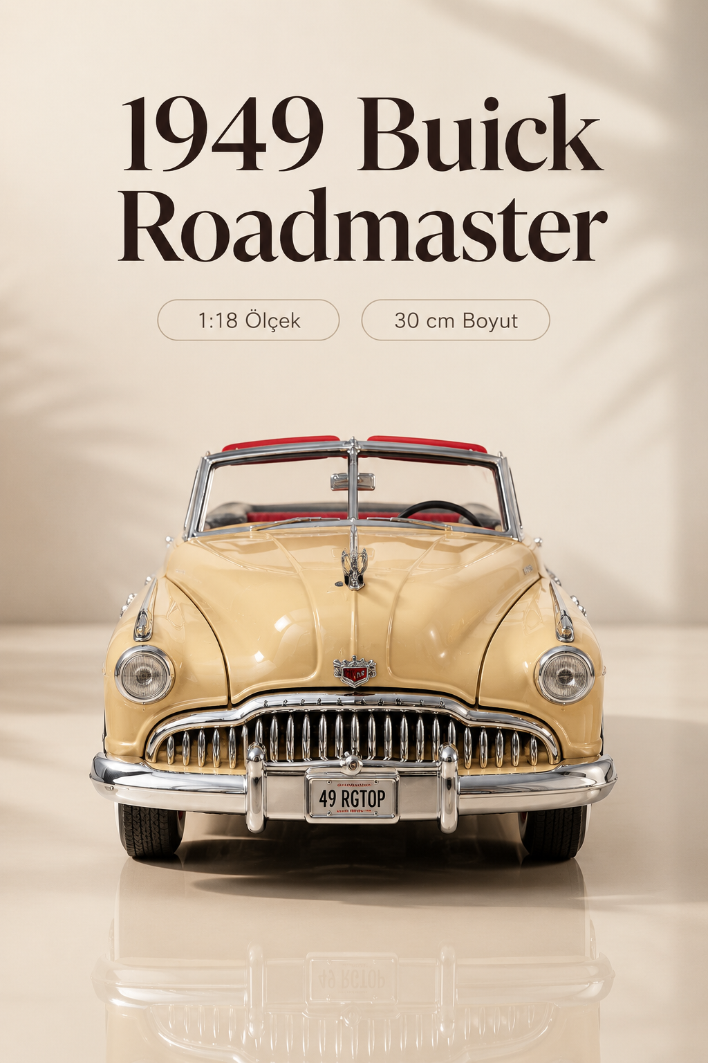 1949 Buick Roadmaster Krem Cabrio 1:18 Ölçek 30 cm Model Araba