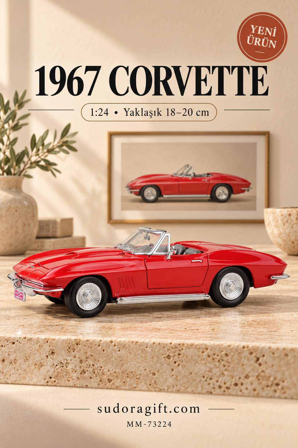 Motormax 1967 Chevrolet Corvette 1:24 Metal Model Araba – MM-73224 – Sol görünüm