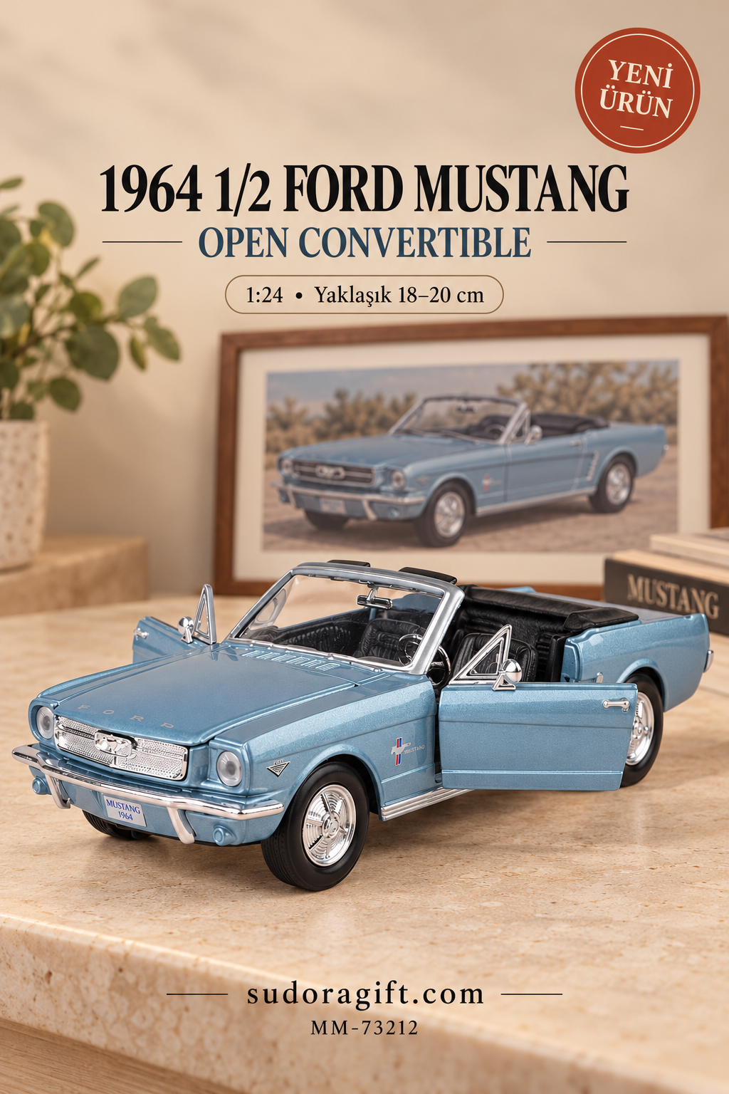 Motormax 1964½ Ford Mustang Cabrio 1:24 Metal Model Araba – MM-73212 – Kapıları açık