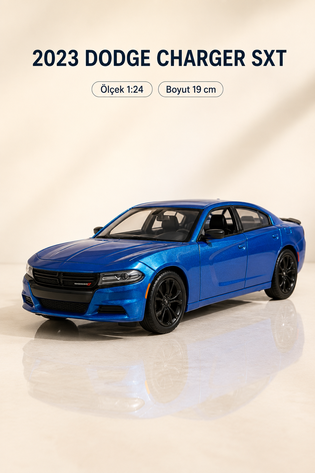 2023 Dodge Charger SXT Mavi 1:24 Ölçek 19 cm Koleksiyonluk Model Araba