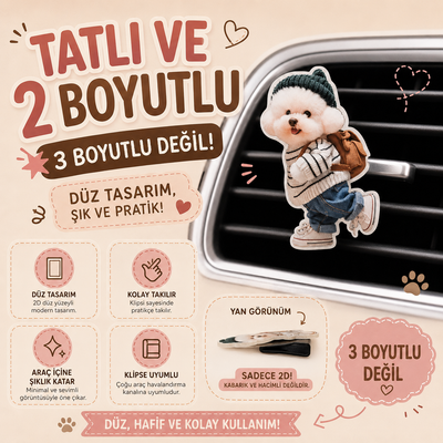 Minik Sevimli Köpek Araç Süsü (Kokulu) 2d Boyut
