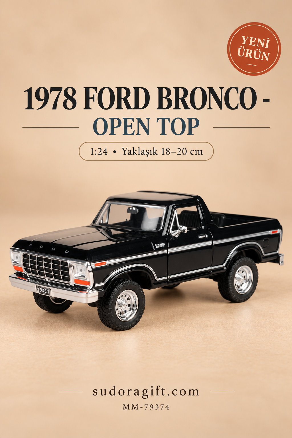 Motormax 1978 Ford Bronco Open Top 1:24 Metal Model Araba – MM-79374 – Ana görsel