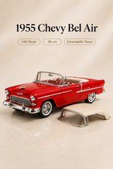 1955 Chevy Bel Air Kırmızı 1:18 Ölçek Diecast Model Araba – 29 cm Çıkarılabilir Tavanlı Koleksiyonluk Klasik Araç