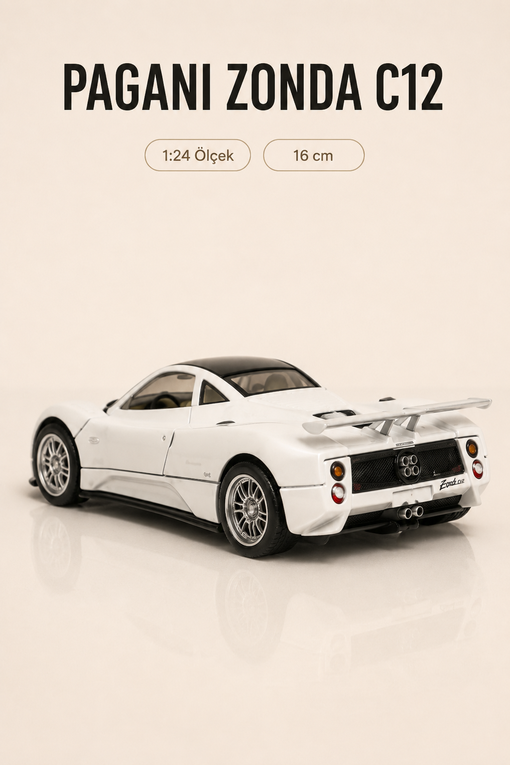 Pagani Zonda C12 Beyaz 1:24 Ölçek 16 cm Koleksiyonluk Model Araba