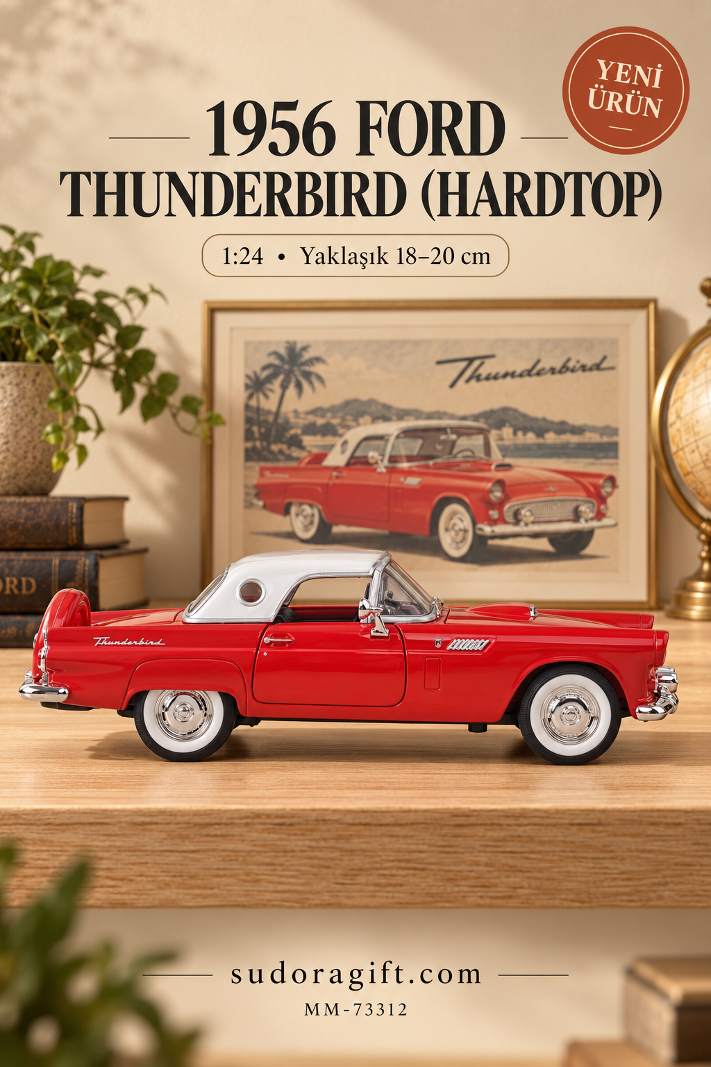 Motormax 1956 Ford Thunderbird Hardtop 1:24 Metal Model Araba – MM-73312 – Sağ görünüm