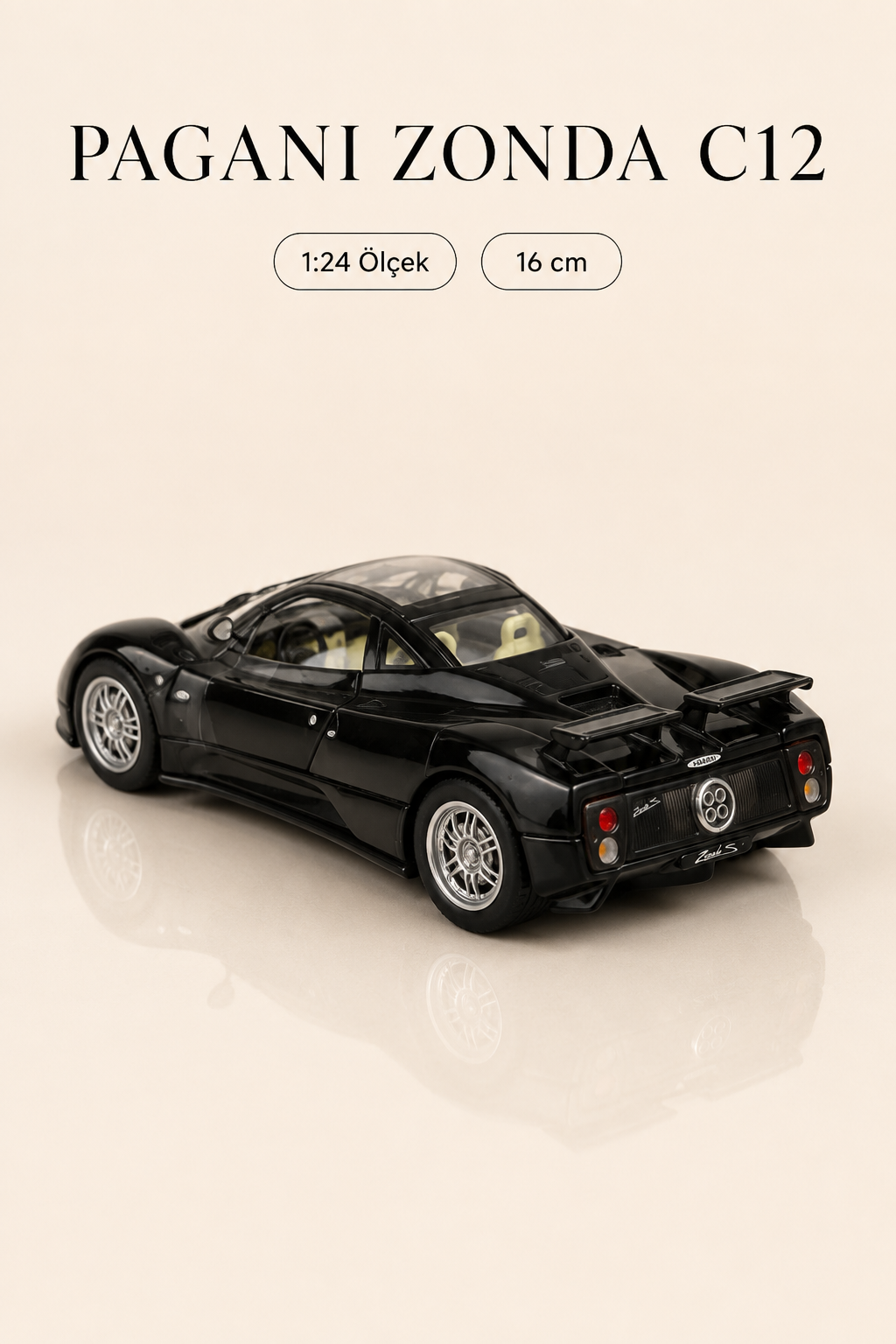 Pagani Zonda C12 Siyah 1:24 Ölçek 16 cm Koleksiyonluk Model Araba
