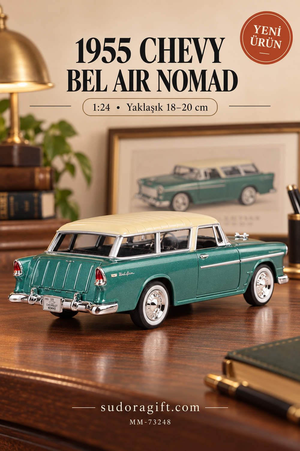 Motormax 1955 Chevrolet Bel Air Nomad 1:24 Metal Model Araba – MM-73248 – Arka görünüm
