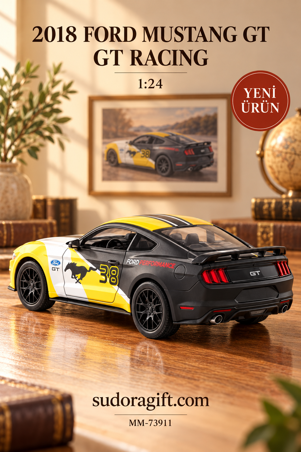 Motormax GT Racing 2018 Ford Mustang GT 1:24 Metal Model Araba – MM-73911 – Arka Gorunum
