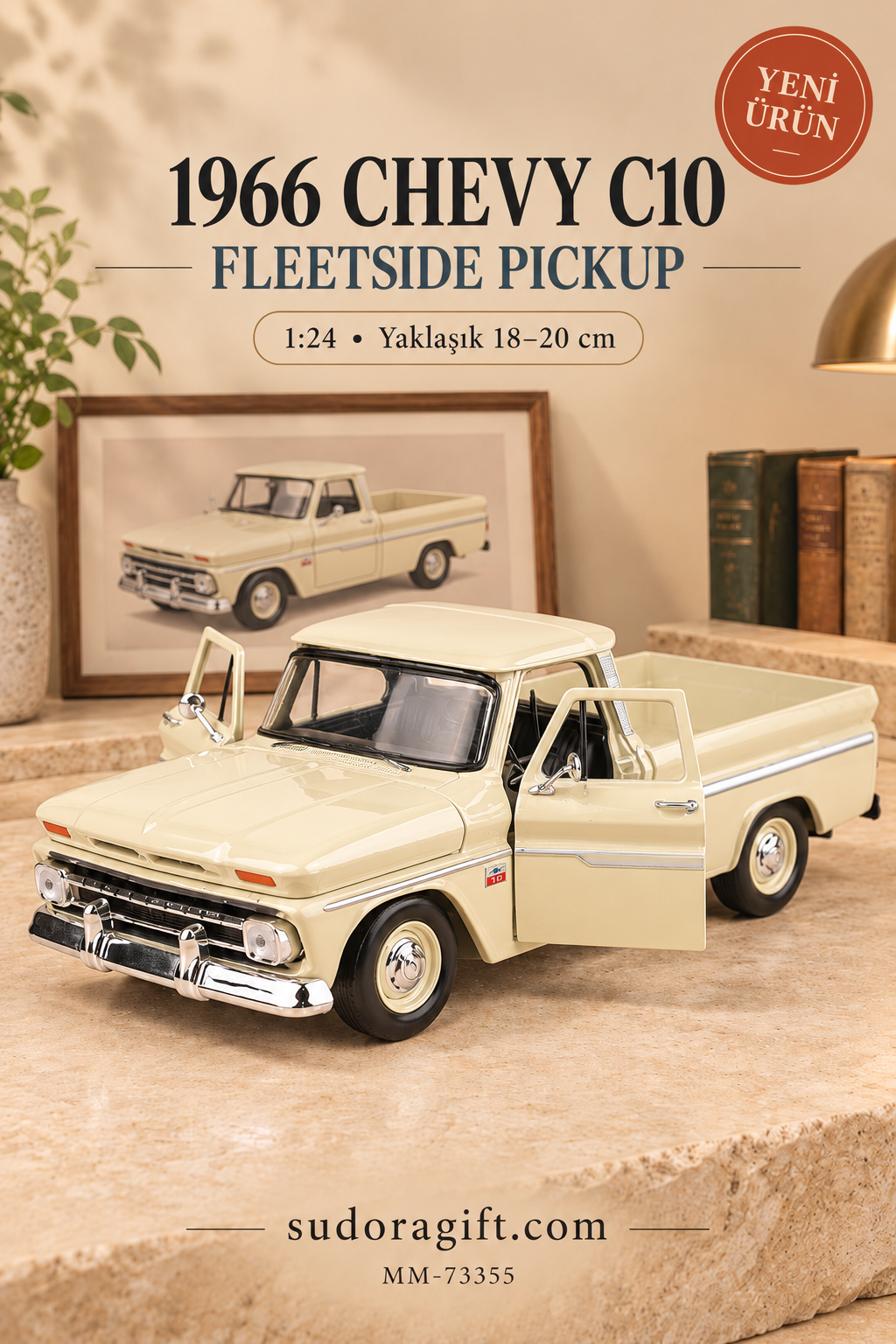 Motormax 1966 Chevrolet C10 Fleetside Pickup 1:24 Metal Model Araba