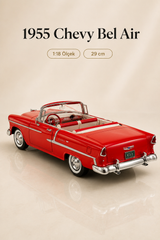 1955 Chevy Bel Air Kırmızı 1:18 Ölçek Diecast Model Araba – 29 cm Çıkarılabilir Tavanlı Koleksiyonluk Klasik Araç