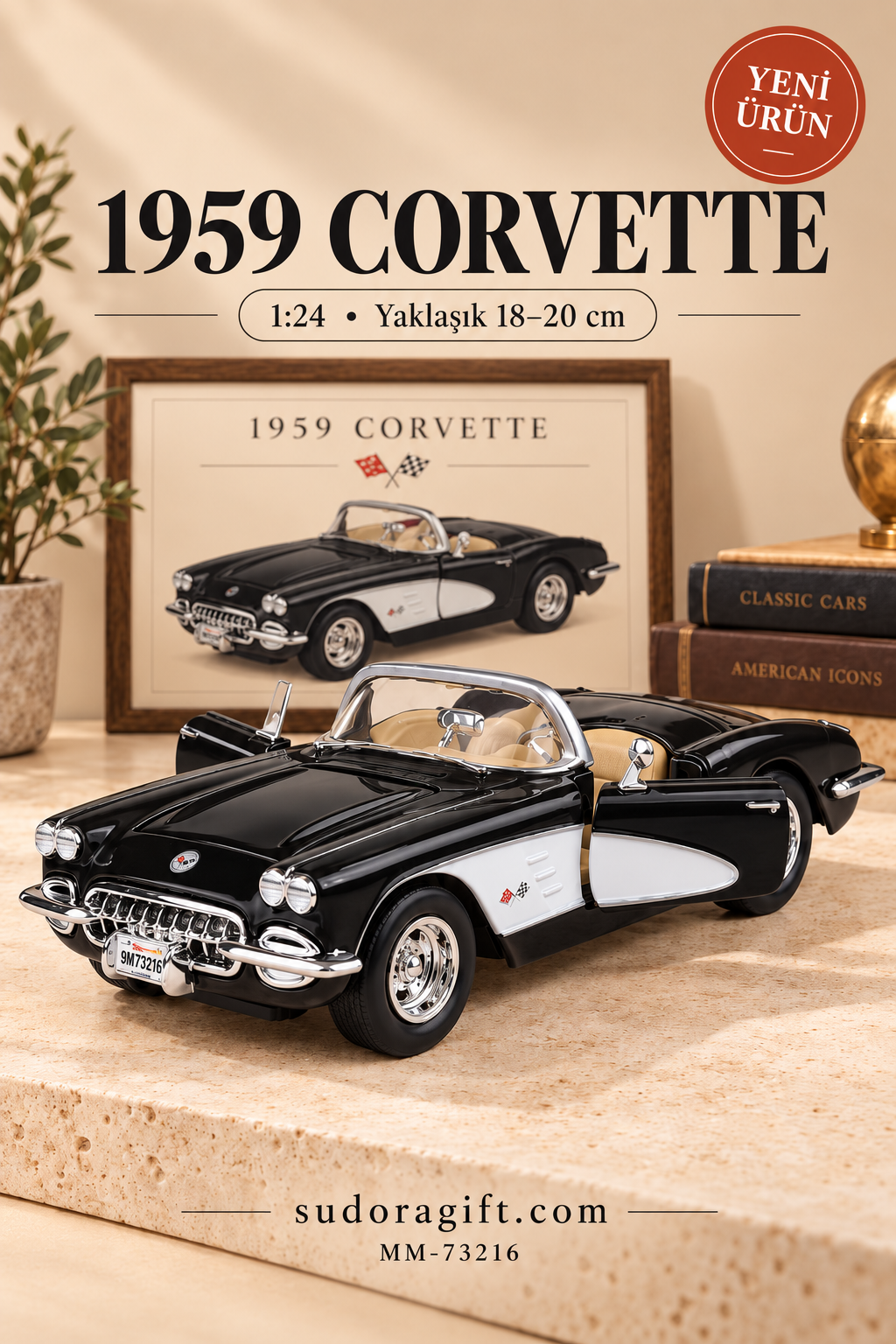 Motormax 1959 Chevrolet Corvette 1:24 Metal Model Araba
