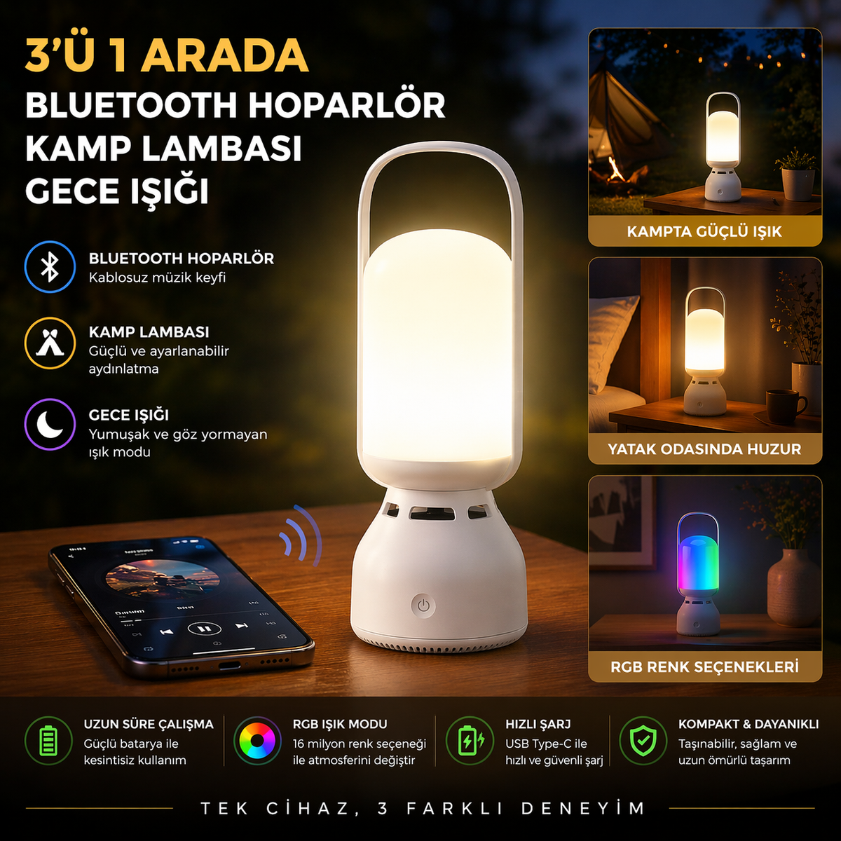 Çok Renkli Bluetooth Müzikçalar & Gece Lambası – Hediyelik Eşya