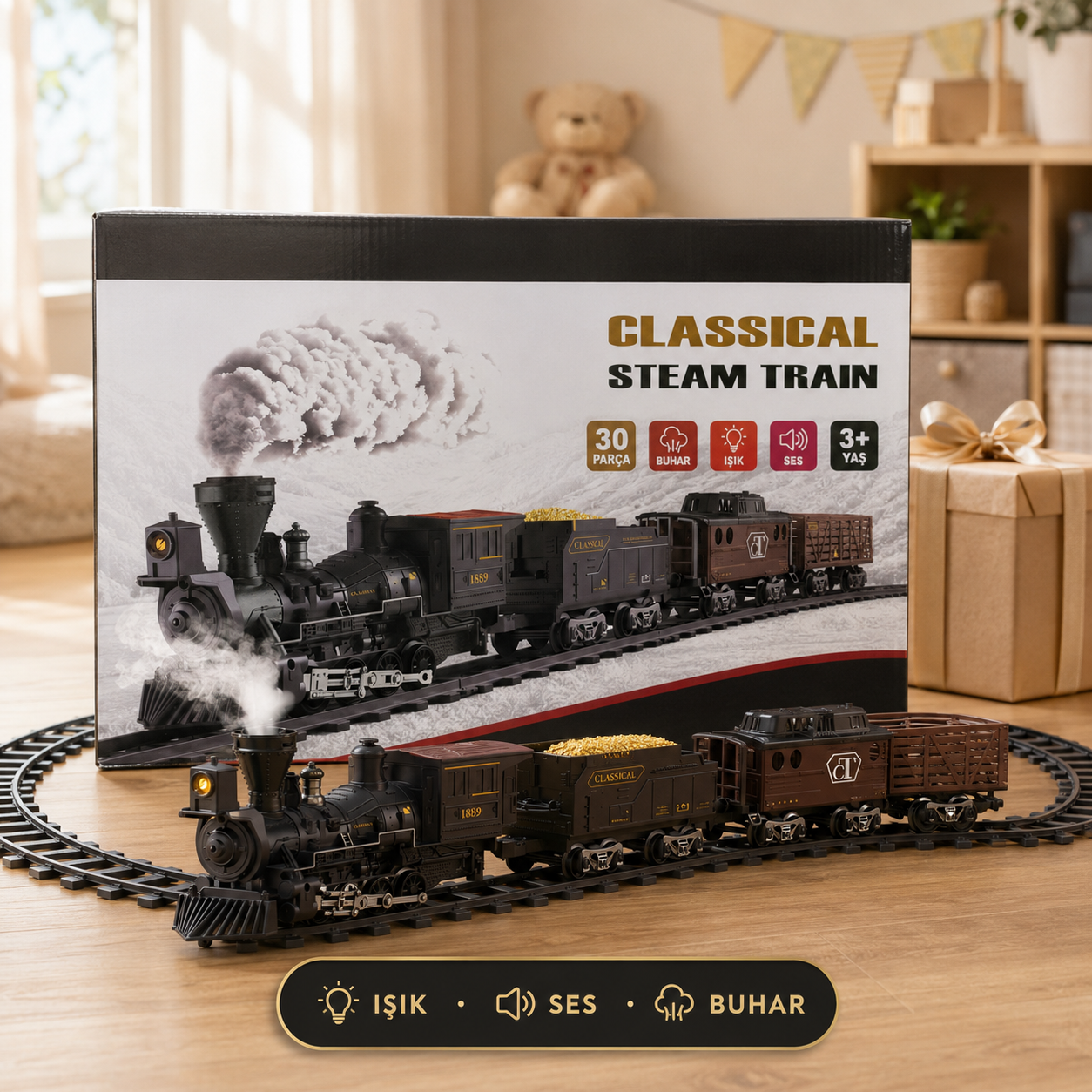 Classical Steam Train 30 Parça Buharlı Işıklı Sesli Oyuncak Tren Seti