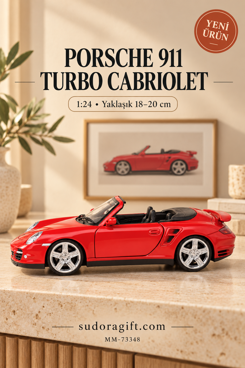 Motormax Porsche 911 Turbo Cabriolet 1:24 Metal Model Araba – MM-73348 – Sol görünüm