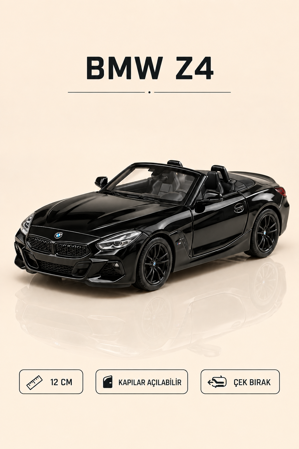 BMW Z4 Cabrio 12 cm Çek Bırak Metal Model Araba - Renk Seçenekli