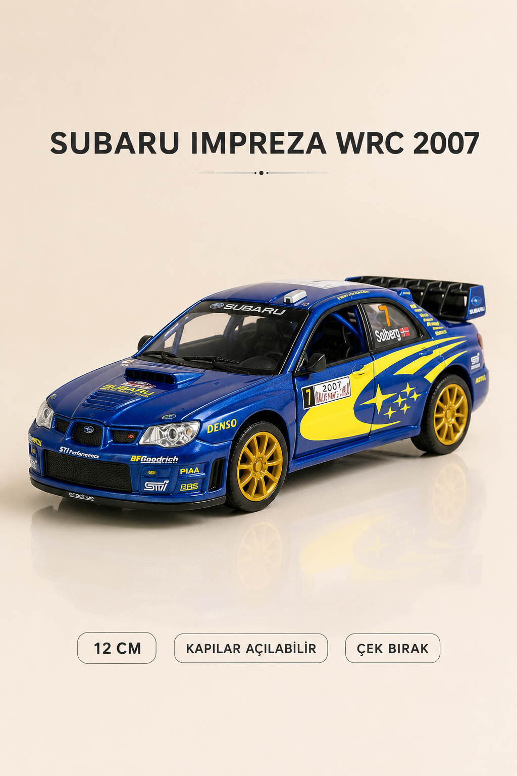 Subaru Impreza WRC 2007 Metal Çek Bırak Araç 12 cm