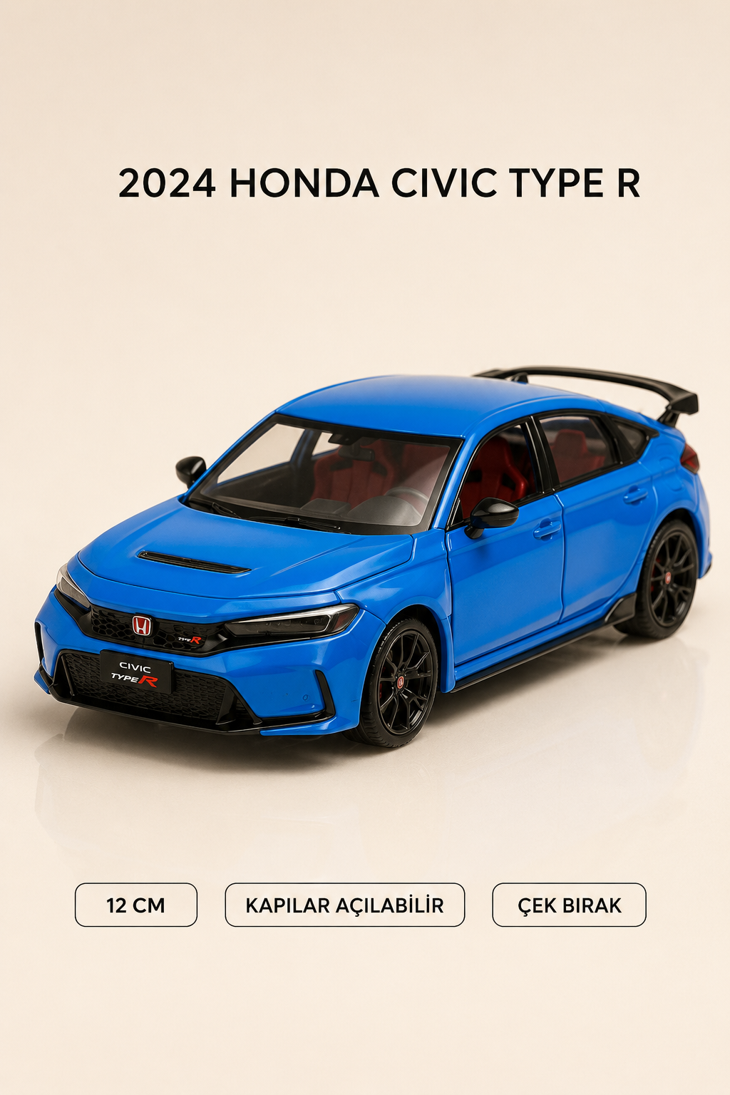 2024 Honda Civic Type R Metal Çek Bırak Araç 12 cm - 4 Renk Seçeneği