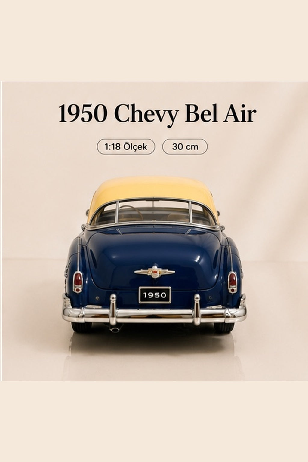 1950 Chevy Bel Air 1:18 Koyu Mavi Ölçek 30 cm Metal Die Cast Model Araba