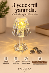 Mini LED Masa Lambası Kristal Görünümlü Pilli Dekoratif Abajur 13 cm + 3 Yedek Pil